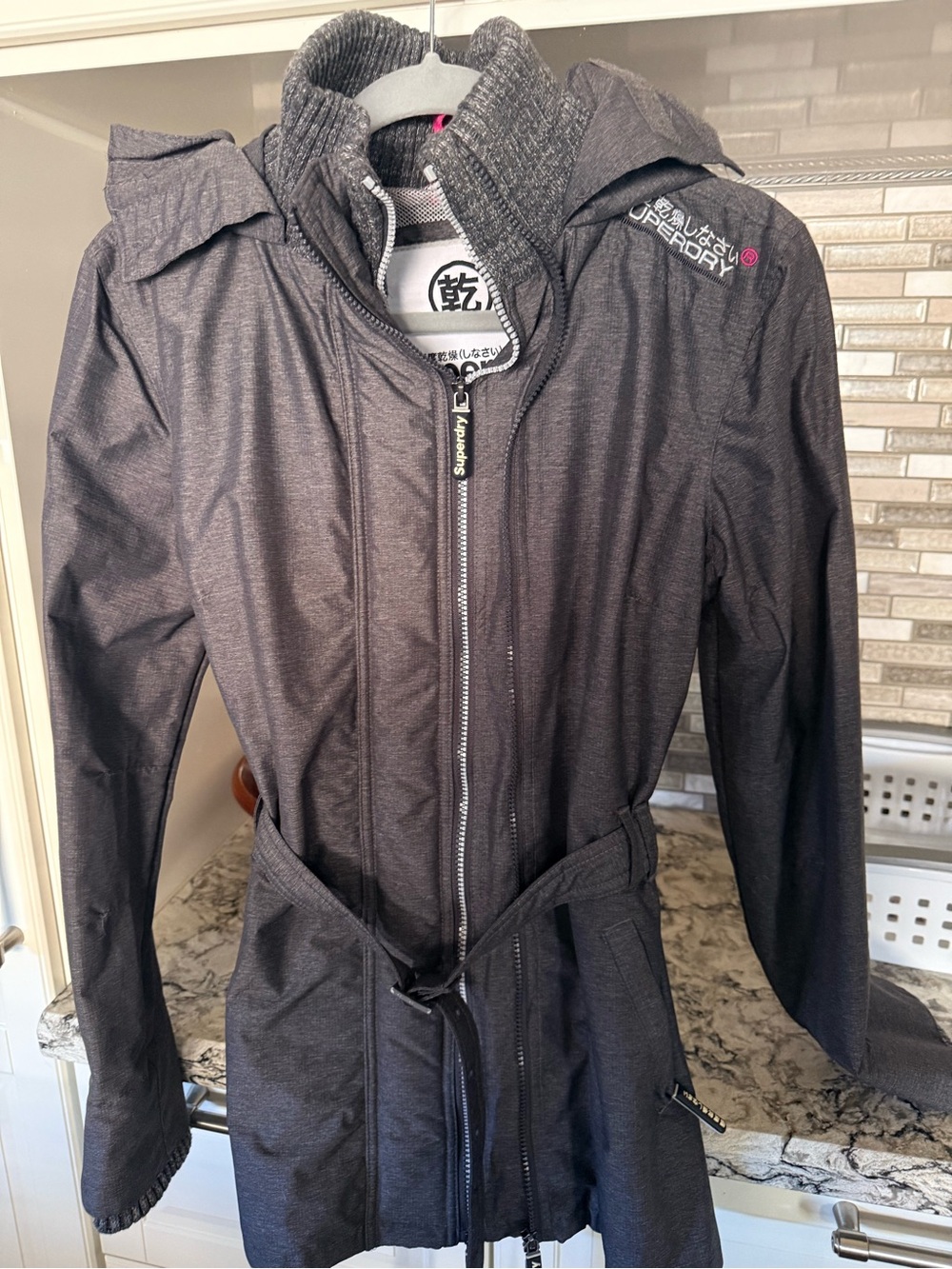 Superdry Women's Dark Gray Hooded Trench Coat